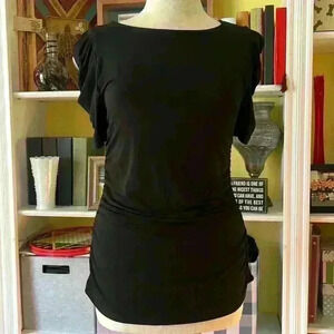 DKNY ruched short sleeve black tee size Medium NWT